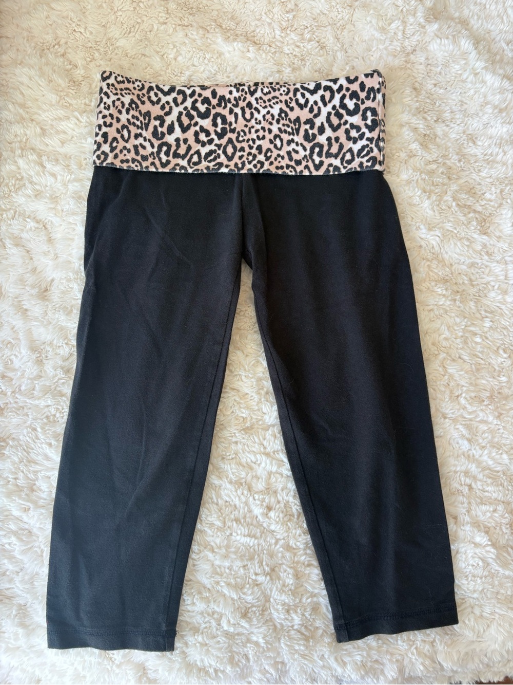 Vintage Y2K PINK Victoria's Secret Black Leggings Leopard Fold-Over Waistband - Picture 3 of 6